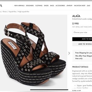 Alaia Black Embellished Suede Wedges